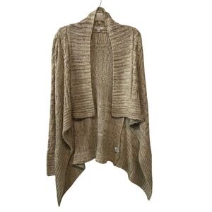 Vintage 90s Cache Open‎ Front Knit Cardigan Drape Sweater Medium Tan Neutral